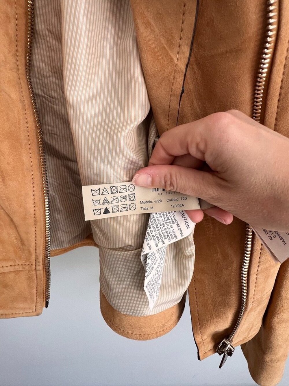 Massimo Dutti Goat Suede Moto Jacket Camel Tan Leather Size M - Picture 11 of 16